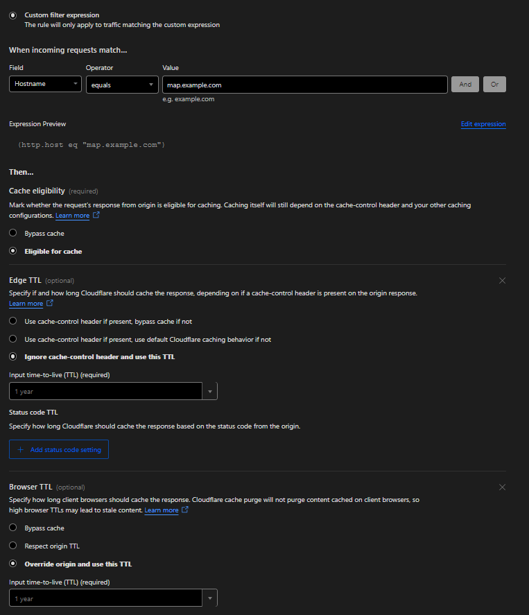 Cloudflare中的缓存规则截图