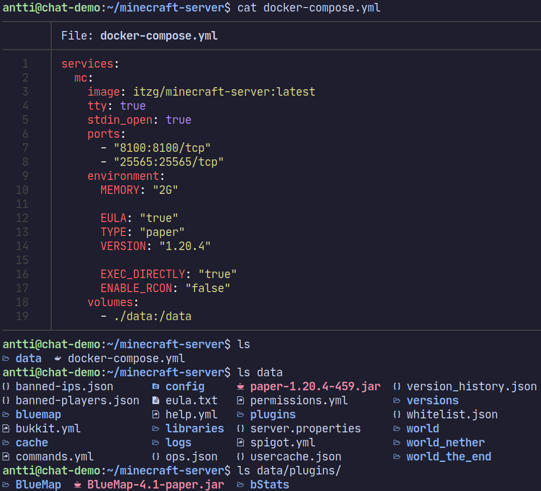 docker-compose.yml的内容和数据目录中的文件